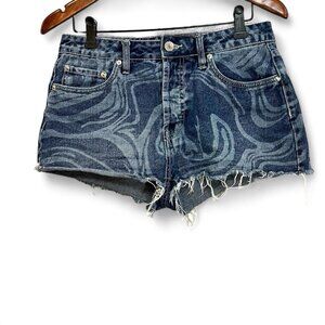 Aeropostale Jean Short Women Size 4 Blue Printed Boyfriend Cutoff Button Fly
